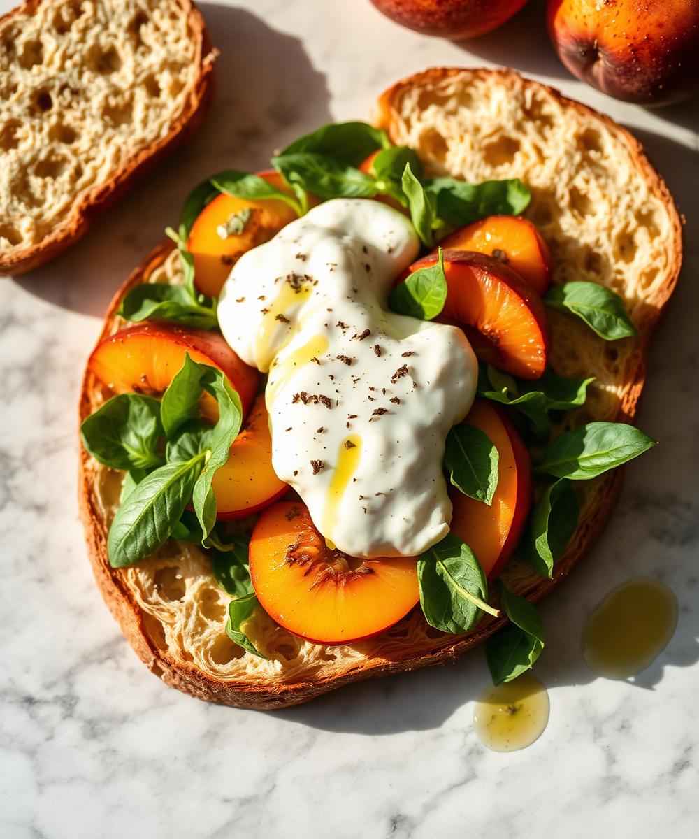Peach & Burrata on Grilled Sourdough